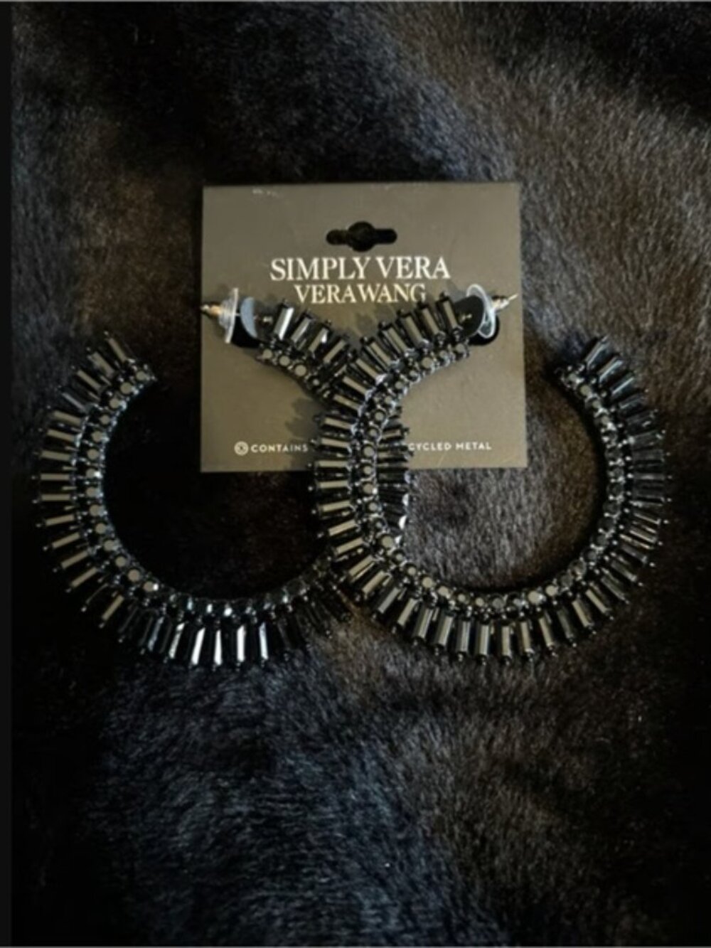 VERA WANG Goth Black Metal/Black Crystal Statement Hoop Earrings**NEW!